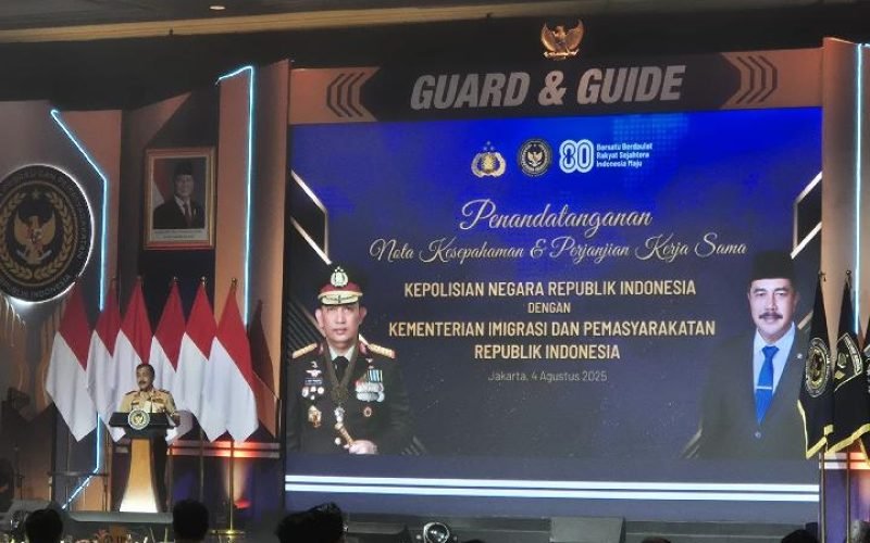 Penandatanganan nota kesepahaman dan perjanjian kerja sama antara Polri dan Kemenimipas di Hotel Shangri-la Jakarta, Senin, 4 Agustus 2025 (dok. istimewa)
