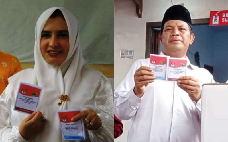 COBLOS - Calon Bupati Pekalongan, Fadia dan Riswadi usai memberikan hak pilih (27/11/2024 - Dok. Bagus Rasika Pekalongan)