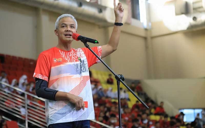 Gubernur Ganjar Pranowo saat sambutan pada pembukaan Pekan Olahraga Pelajar Daerah (Popda) Jateng 2022, Selasa (12/7).