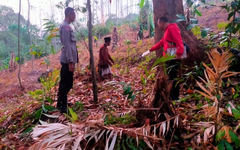 CEK LOKASI - Petugas Kepolisian melakukan olah TKP usai terjadinya insiden dua orang yang meninggal dunia karena tersambar petir