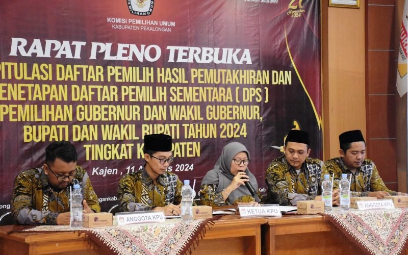 DPS - KPU Kaupaten Pekalongan menggelar rapat pleno terbuka dengan agenda repakipulasi Daftar Pemilih Sementara (DPS) untuk Pilkada Serentak (11/08/2024 - dok. Istimewa)